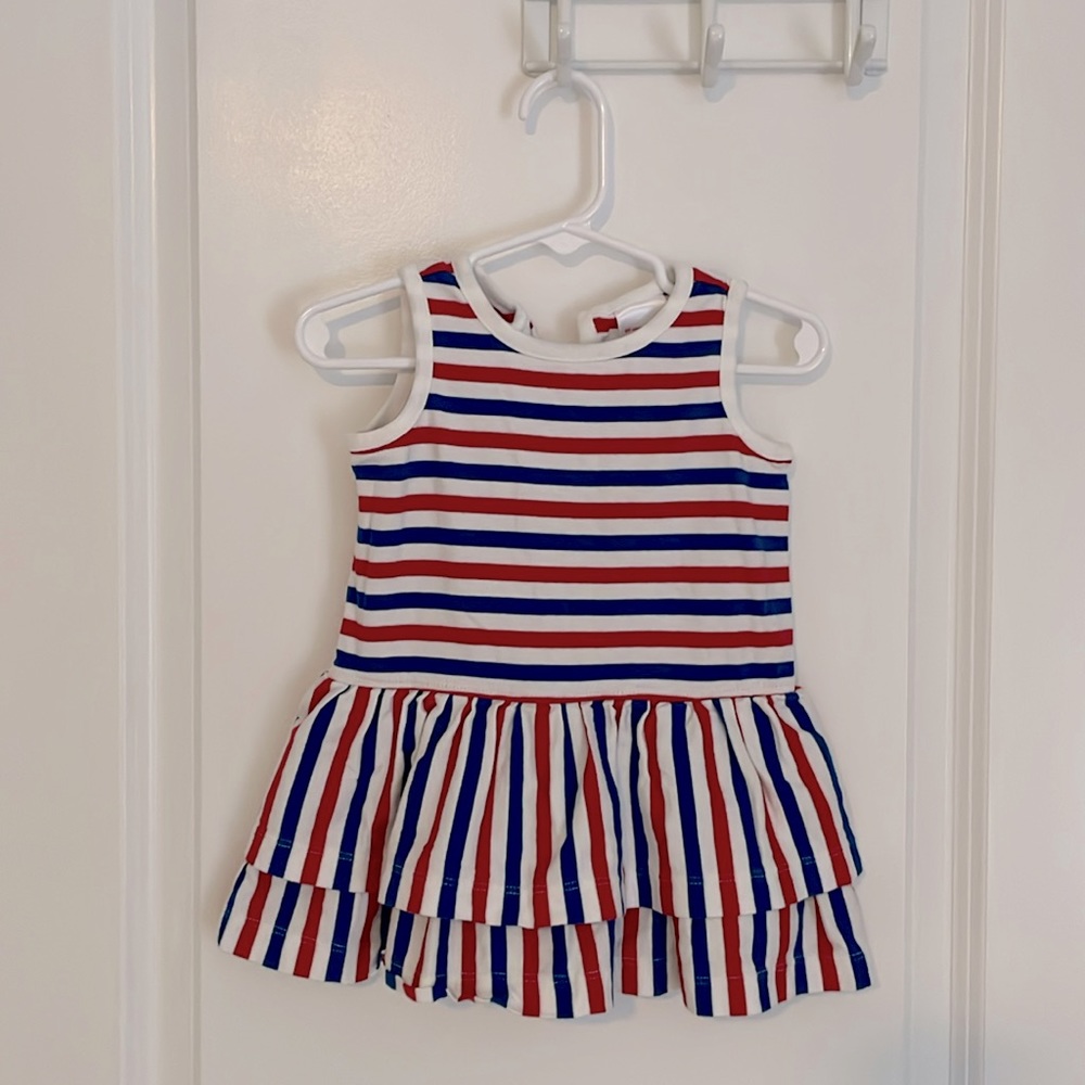 Hanna Andersson baby girl red white and blue striped dress
